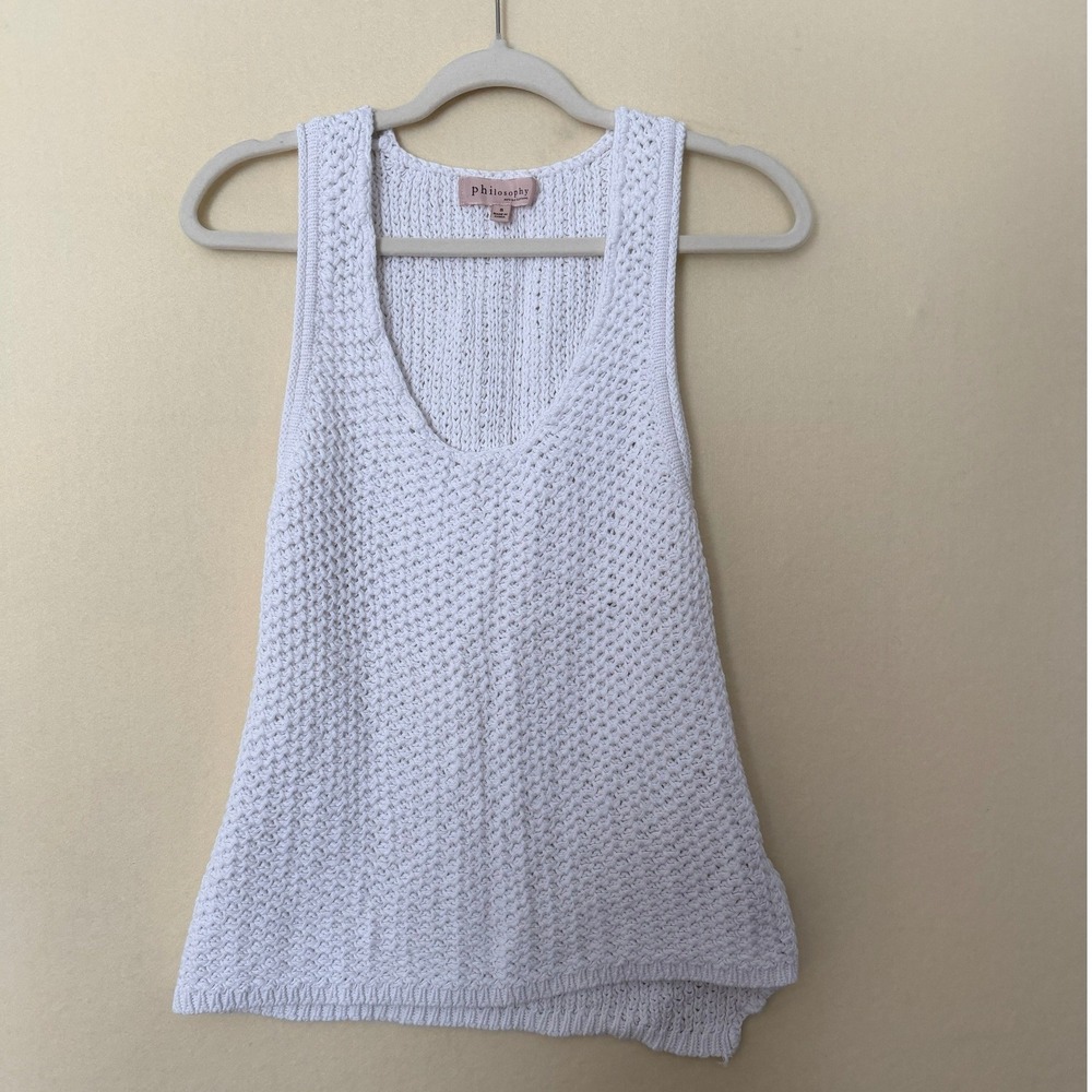 Philosophy Republic Clothing White Cotton Knit Tank Top V-Neck Sweater Small